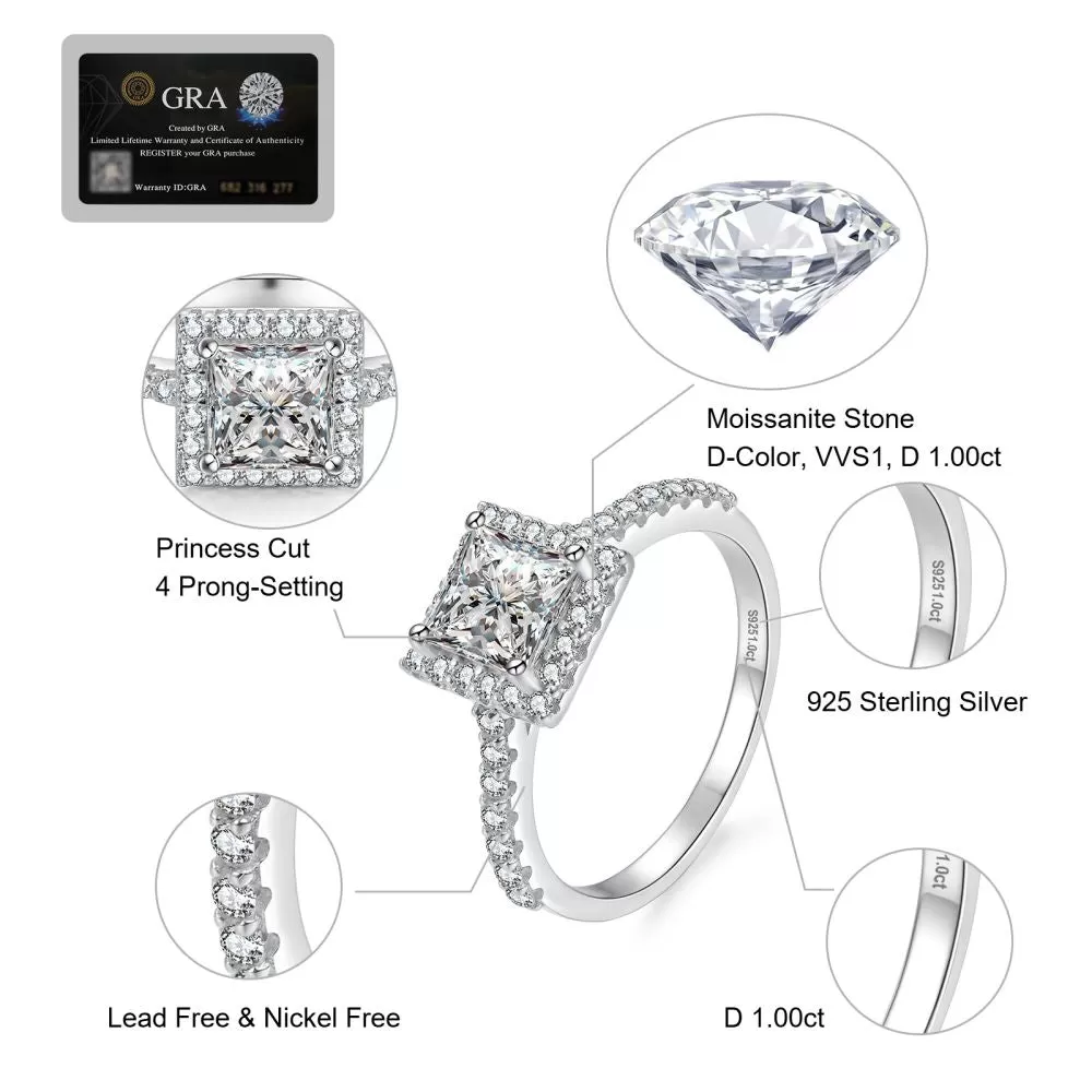 1.0 Carats VVS1 Moissanite Rings for Women