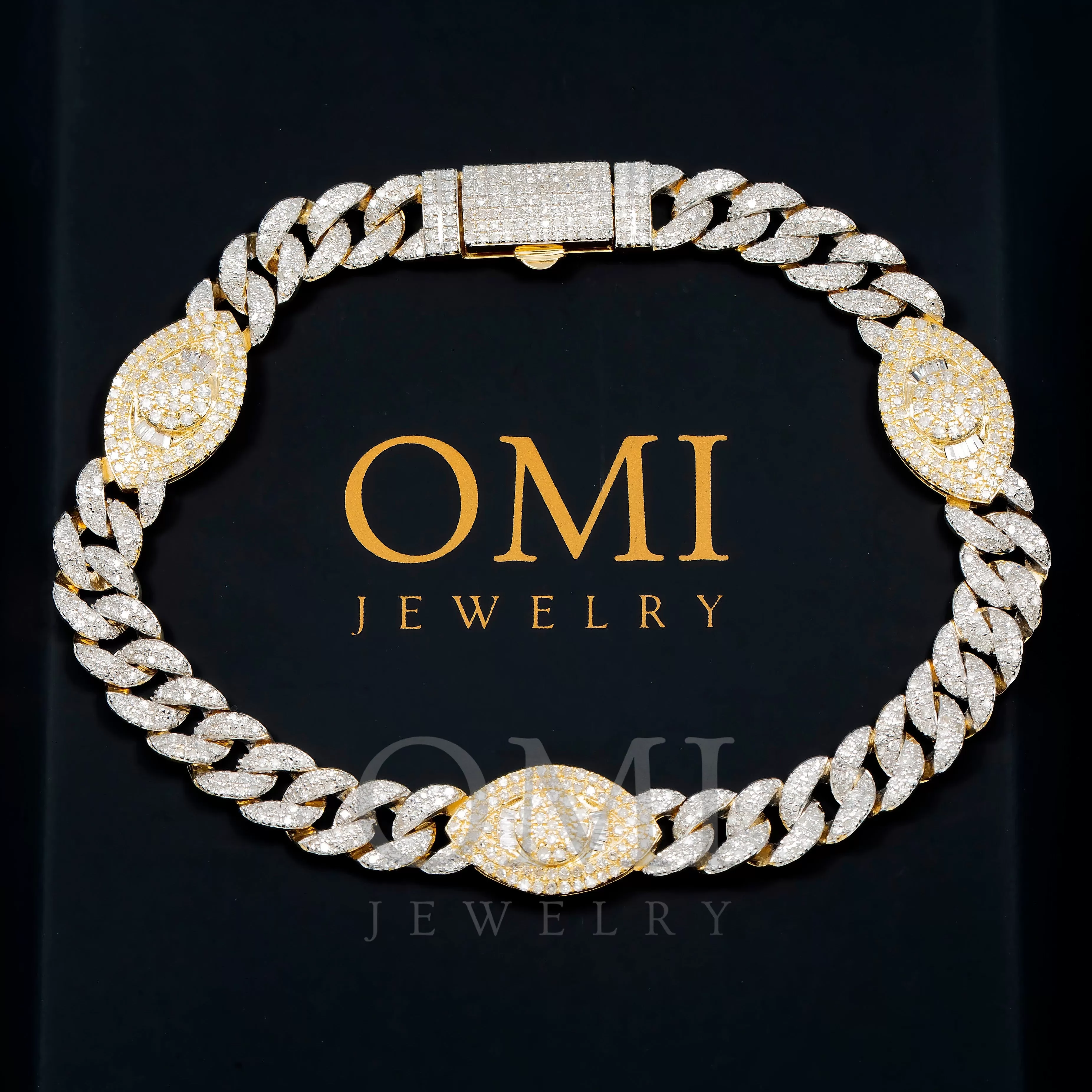 14K GOLD CUBAN EVIL EYES BRACELET 3.40 CT DIAMONDS