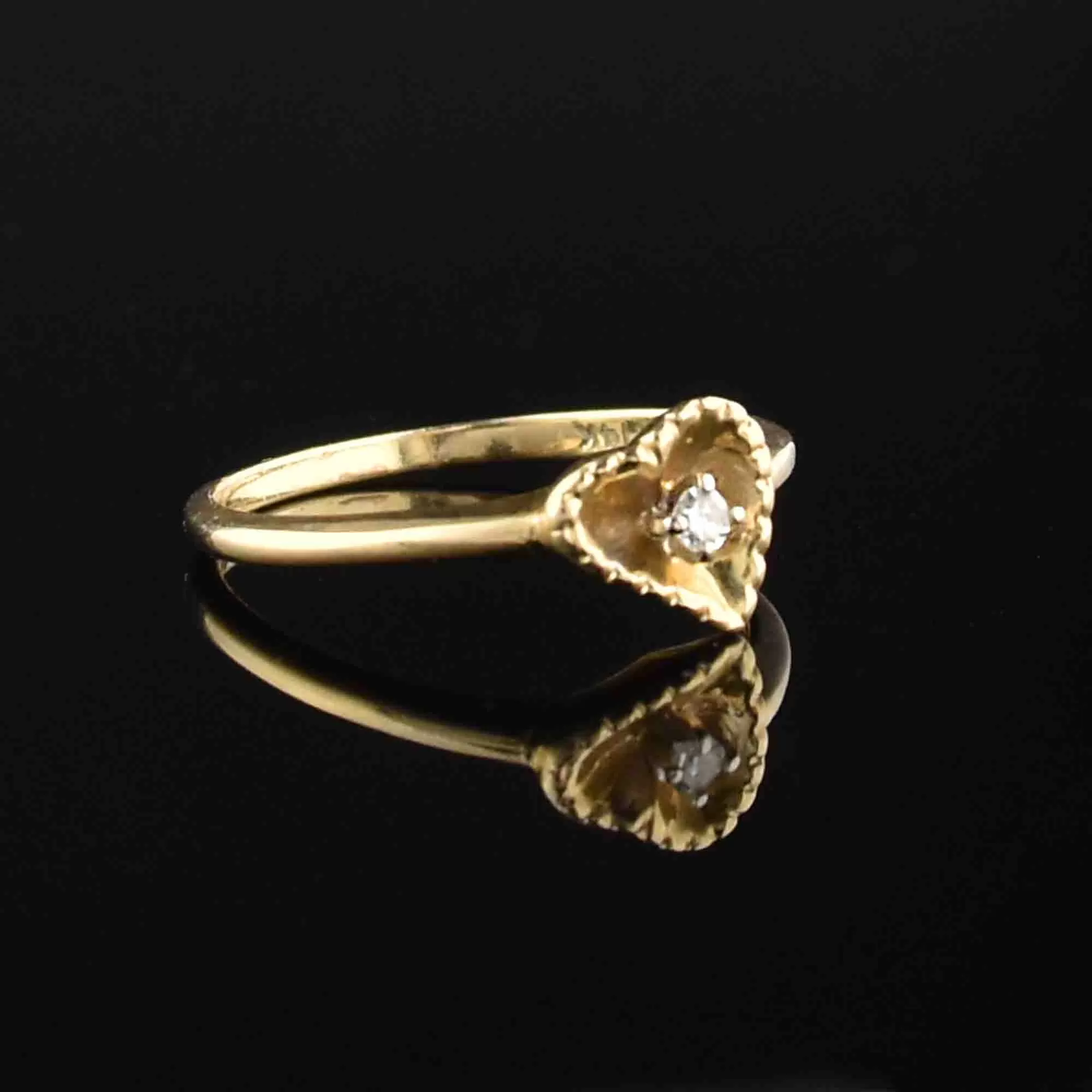 14K Gold Diamond Heart Engagement Ring, Sz 5.75