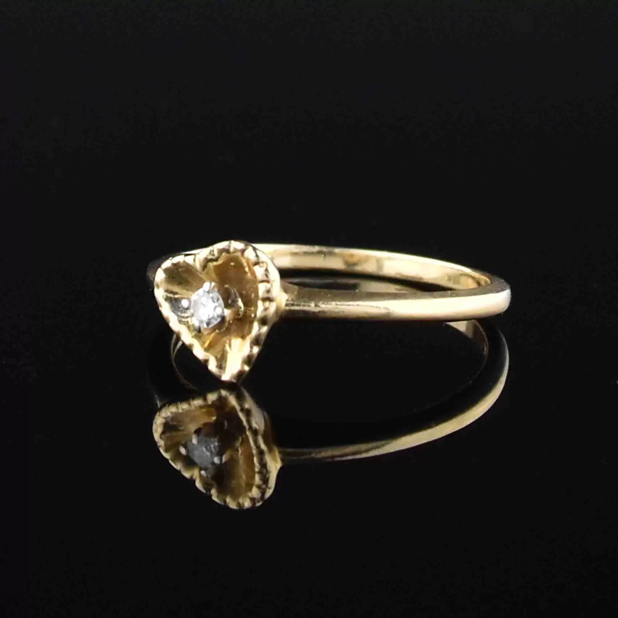 14K Gold Diamond Heart Engagement Ring, Sz 5.75