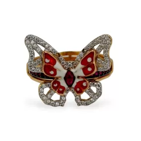 14k gold two butterfly enamel ring-207557