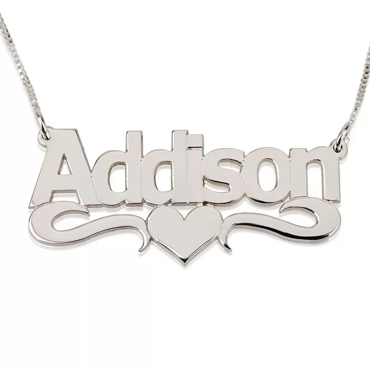 14K Solid Gold Name Necklace with Heart