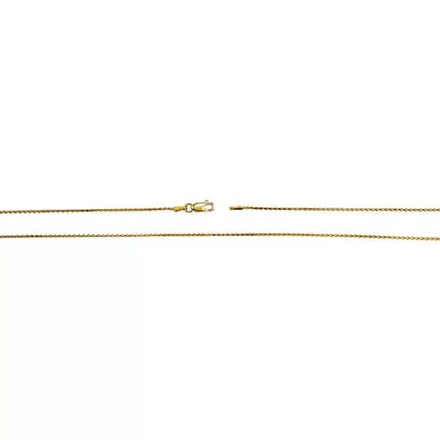 14K Yellow Gold Diamond Cut 1mm Wheat Chain with Lobster Claw Clasp