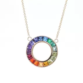 14K YELLOW GOLD RAINBOW GEMSTONE CIRCLE PENDANT