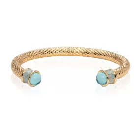 18K YELLOW GOLD PLATED SALAMANDER TORQUE AQUAMARINE BANGLE