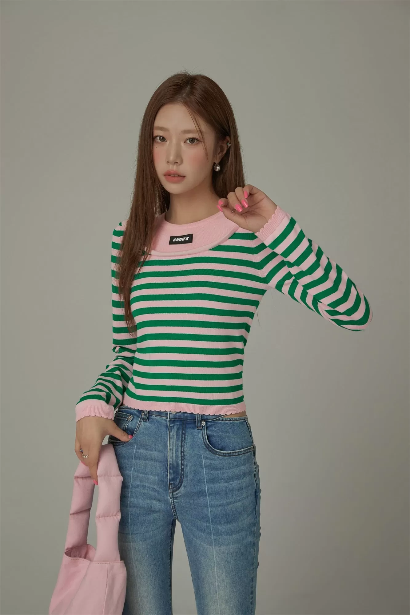 2-Layer Stripe Long Sleeves Top