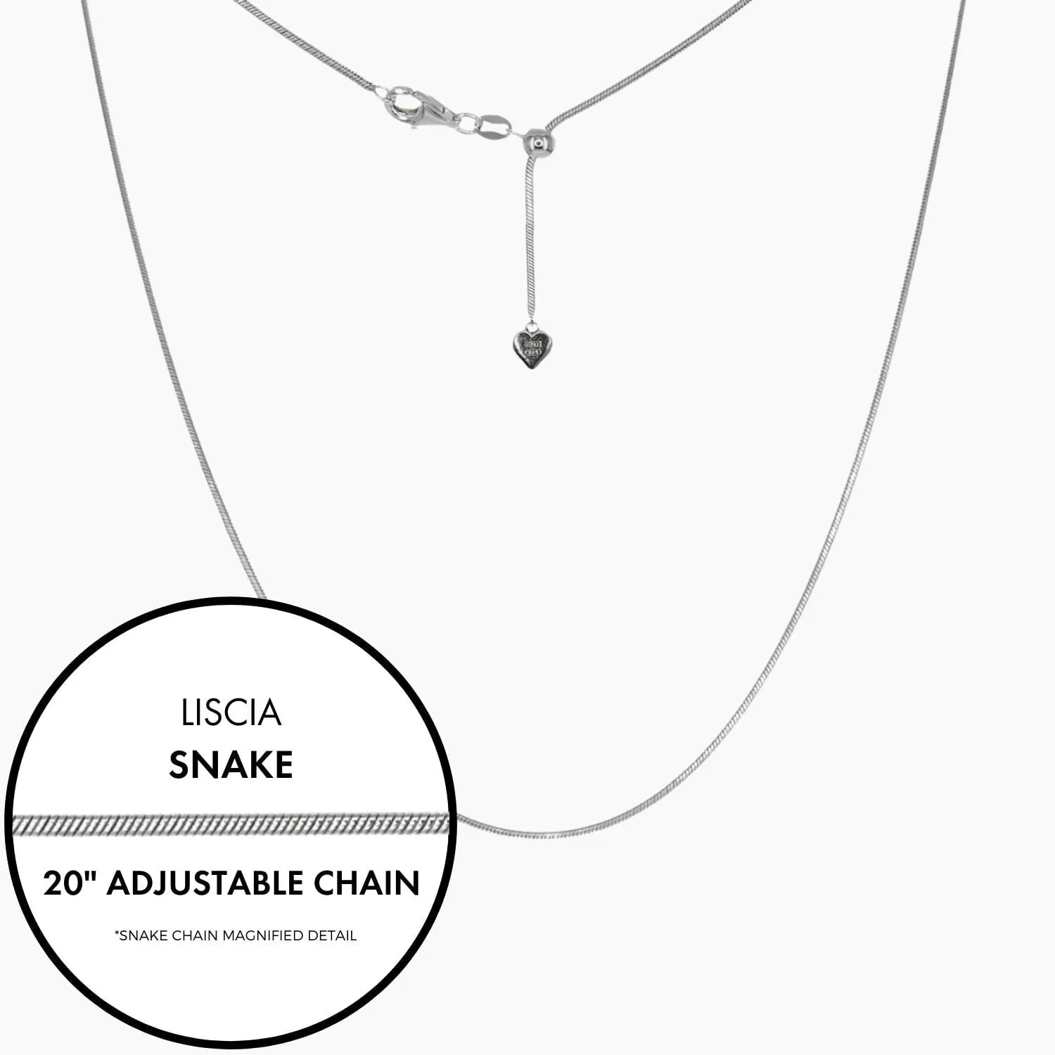 20 Italian Liscia Snake Adjustable Chain (Silver)