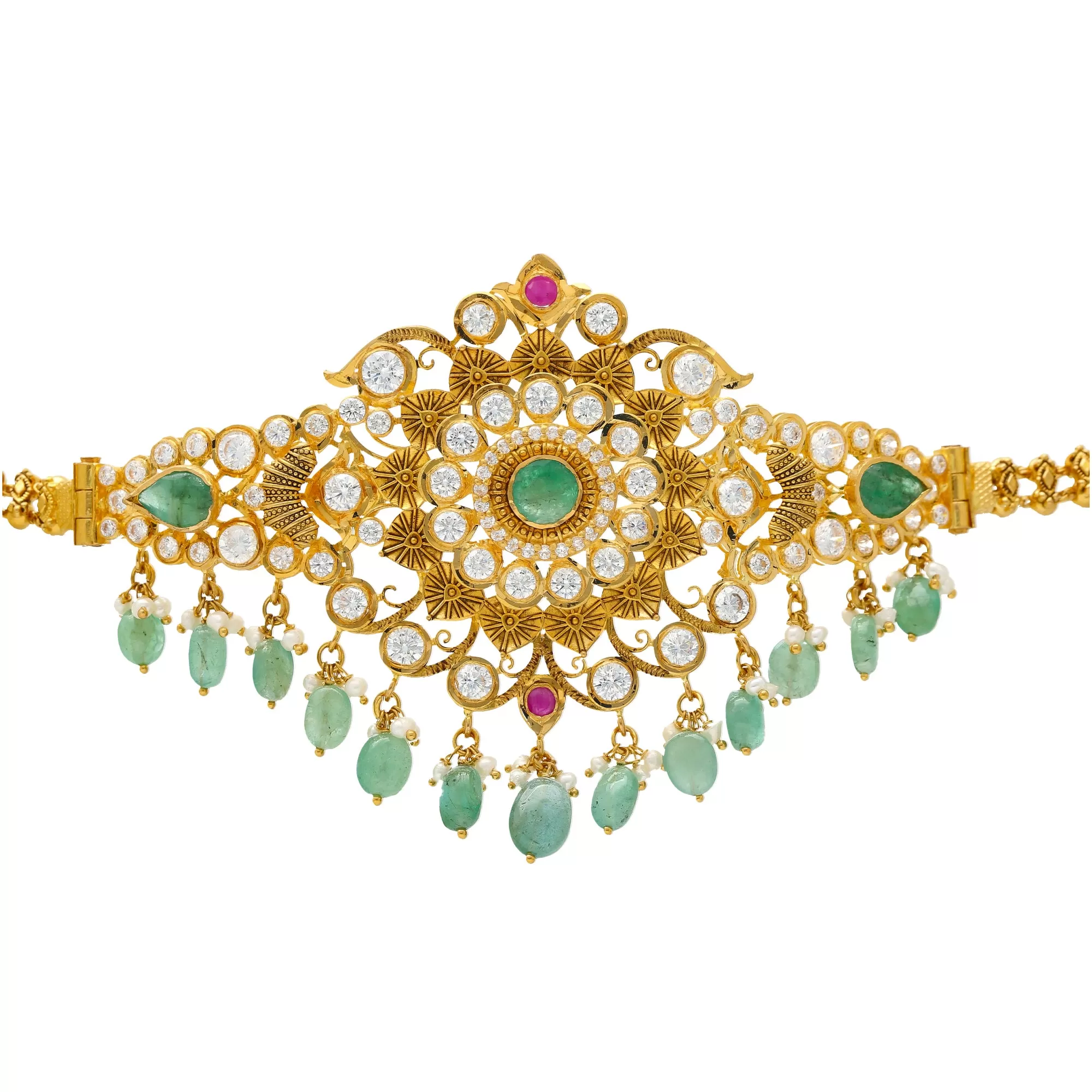 22K Yellow Gold Choker with CZ & Gemstones (40.3gm)