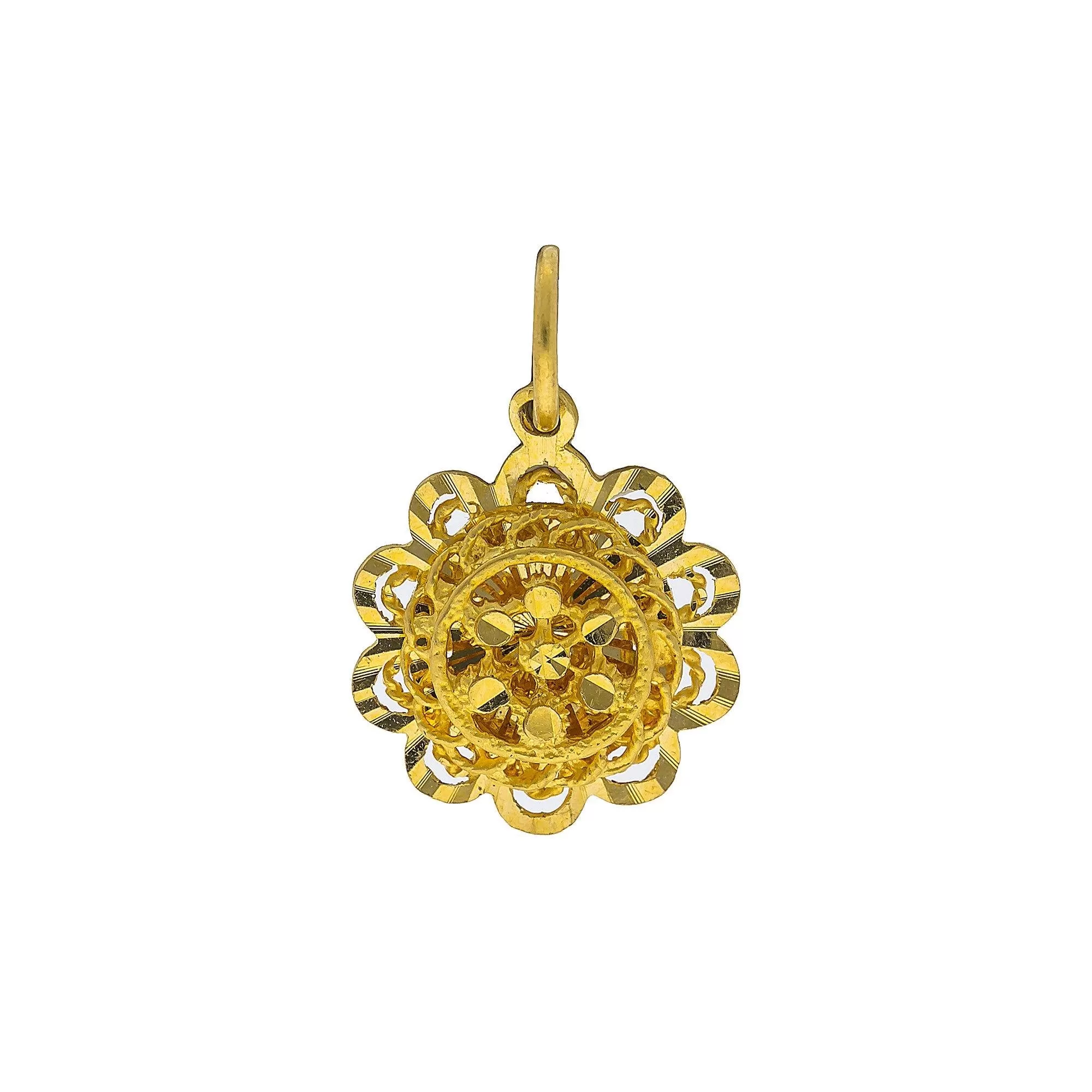 22K Yellow Gold Flower Pendant W/ Layered Faceted Design