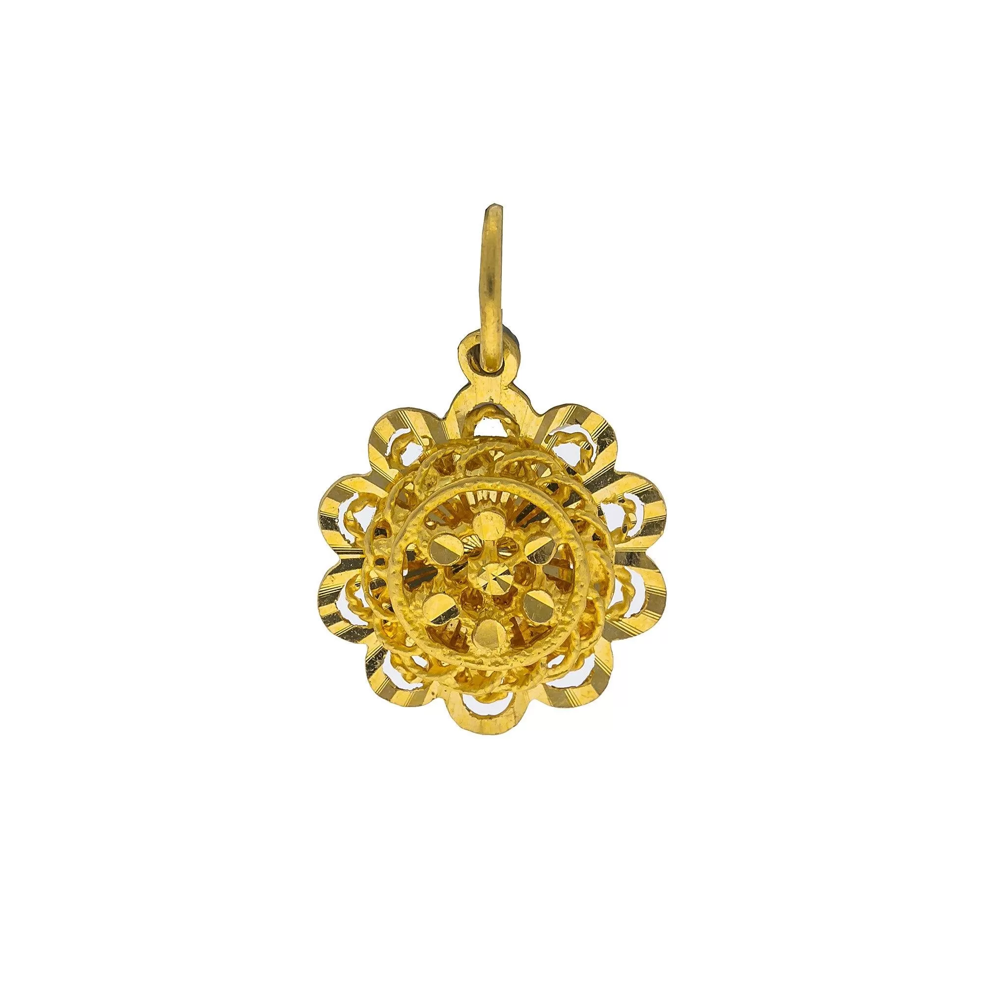 22K Yellow Gold Flower Pendant W/ Layered Faceted Design