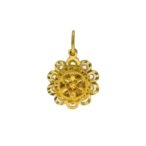 22K Yellow Gold Flower Pendant W/ Layered Faceted Design