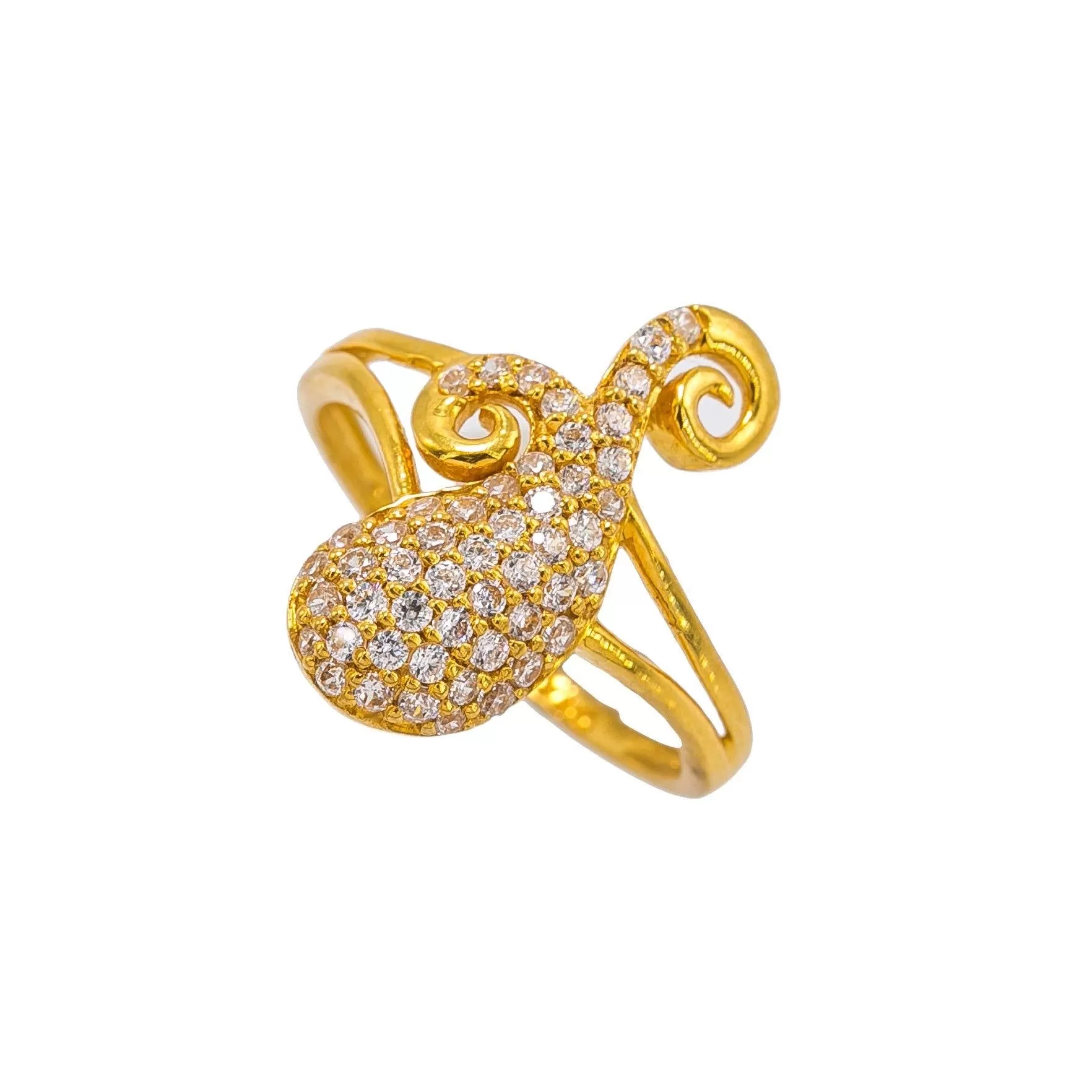 22K Yellow Gold Women's CZ Ring W/ Split Mango Accent