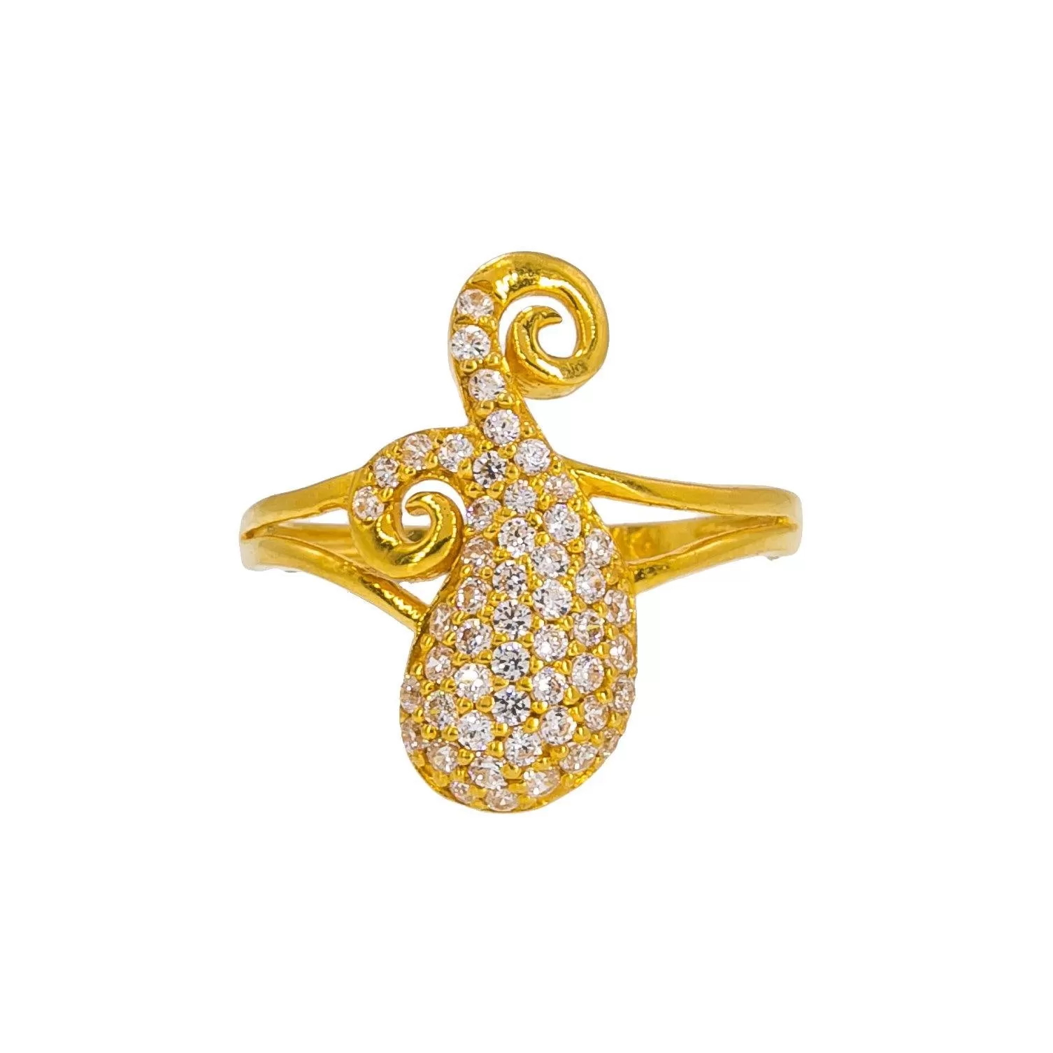 22K Yellow Gold Women's CZ Ring W/ Split Mango Accent