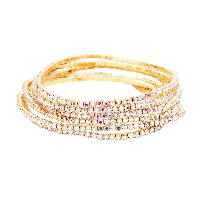 6PCS - Rhinestone Multi Layered Stretch Evening Bracelets