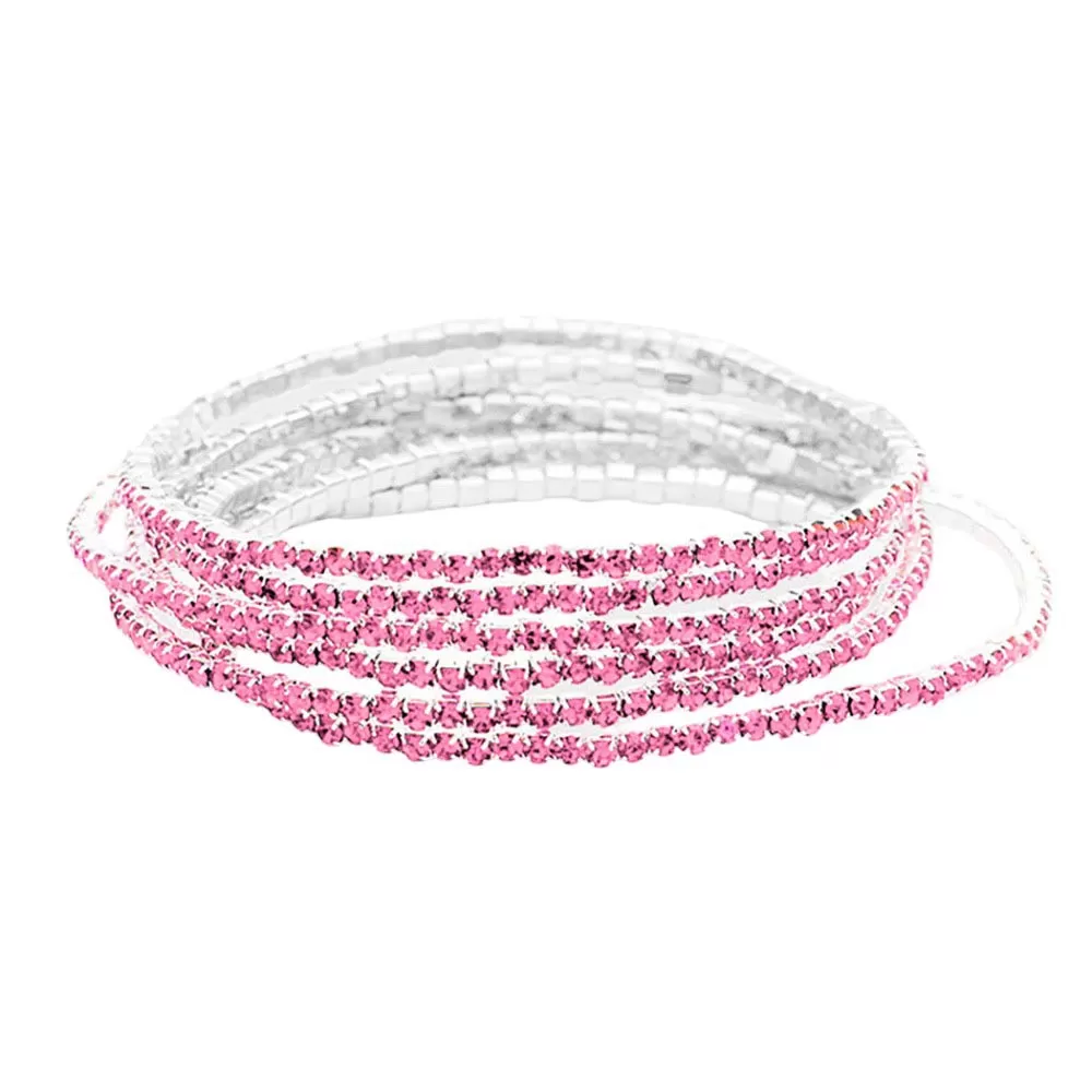 6PCS - Rhinestone Multi Layered Stretch Evening Bracelets