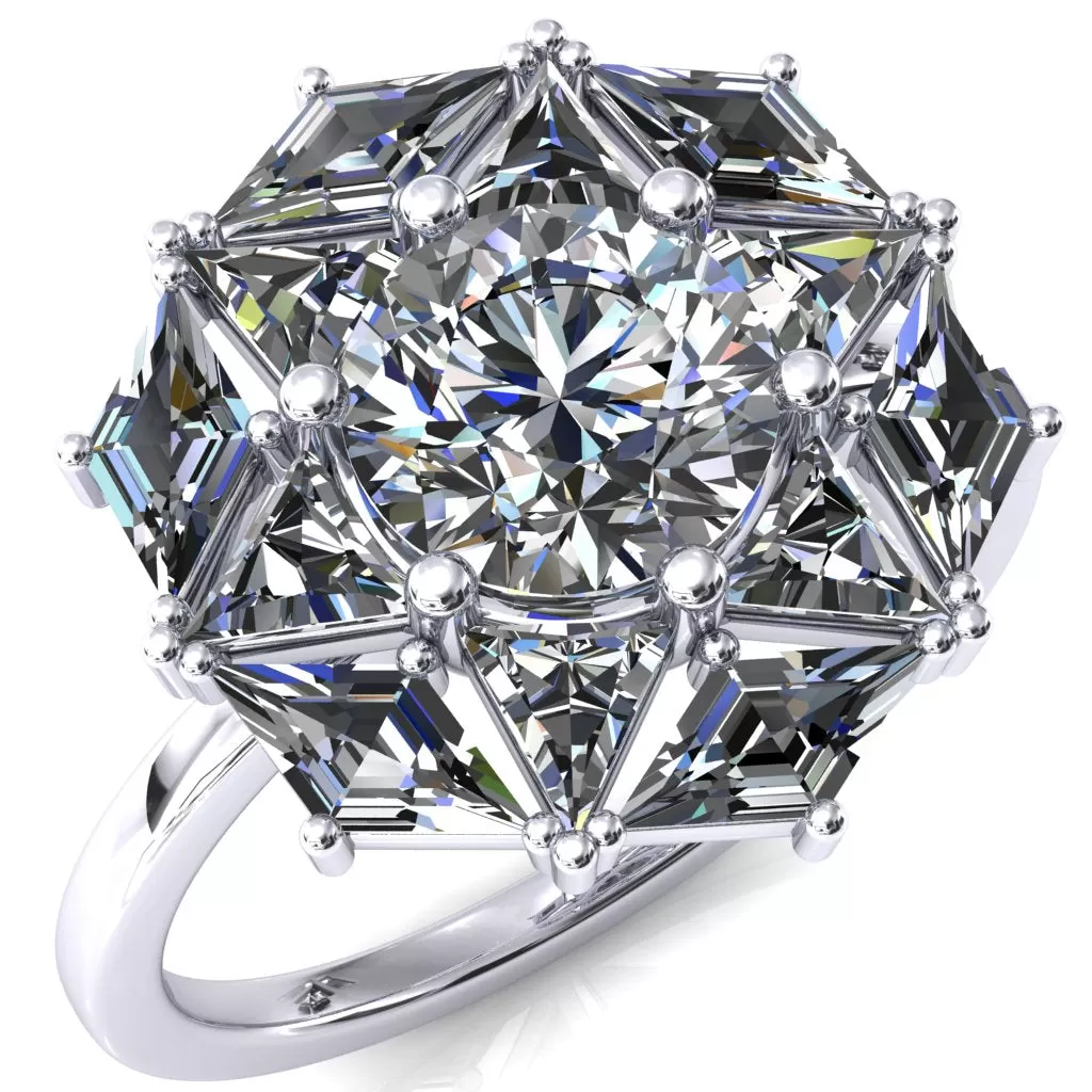 7.5mm Round Center with Diamond and Triangle Shaped Cluster Ring