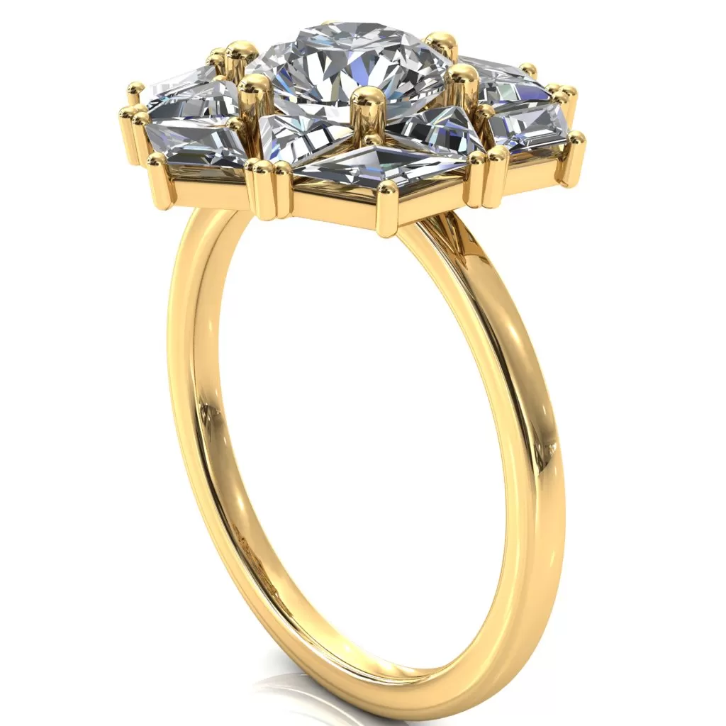 7.5mm Round Center with Diamond and Triangle Shaped Cluster Ring