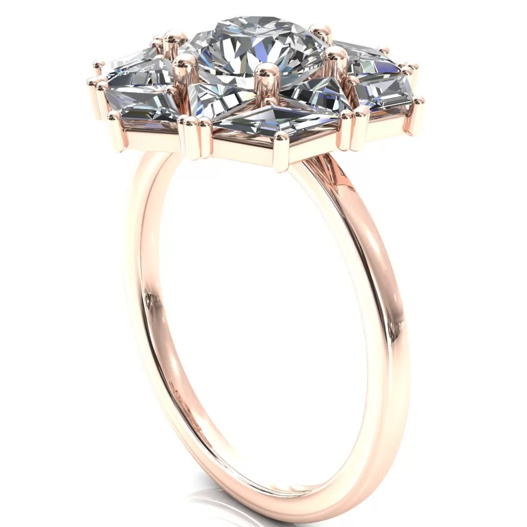 7.5mm Round Center with Diamond and Triangle Shaped Cluster Ring