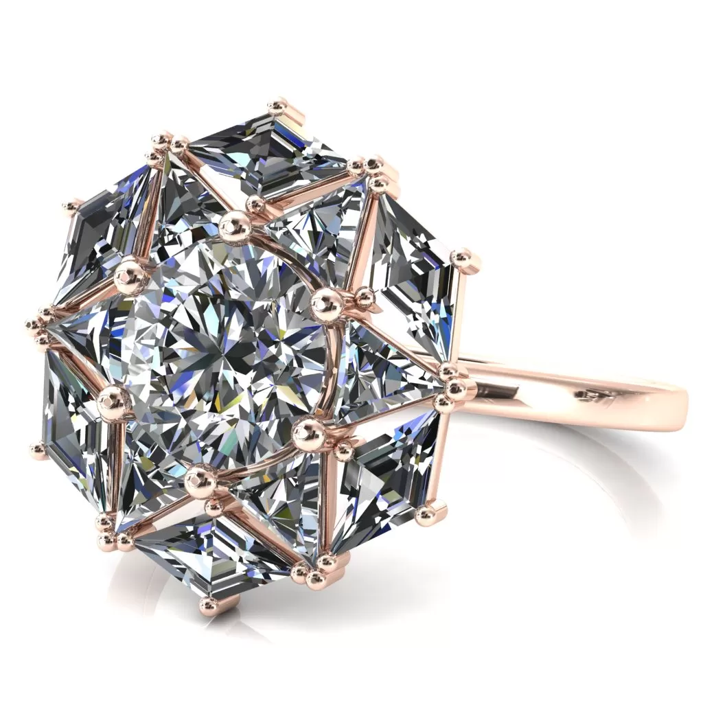 7.5mm Round Center with Diamond and Triangle Shaped Cluster Ring