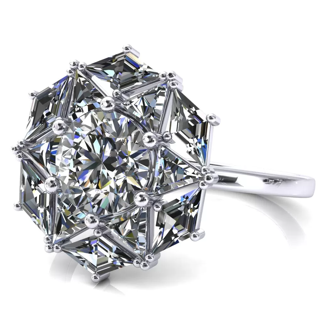 7.5mm Round Center with Diamond and Triangle Shaped Cluster Ring