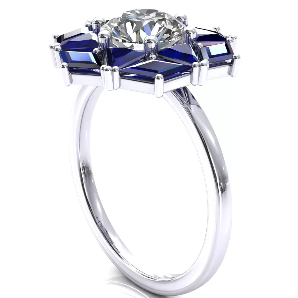 7.5mm Round Center with Diamond and Triangle Shaped Cluster Ring