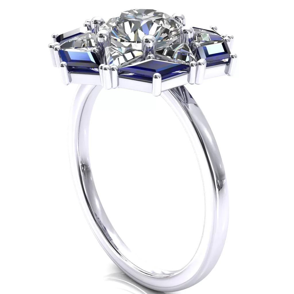 7.5mm Round Center with Diamond and Triangle Shaped Cluster Ring