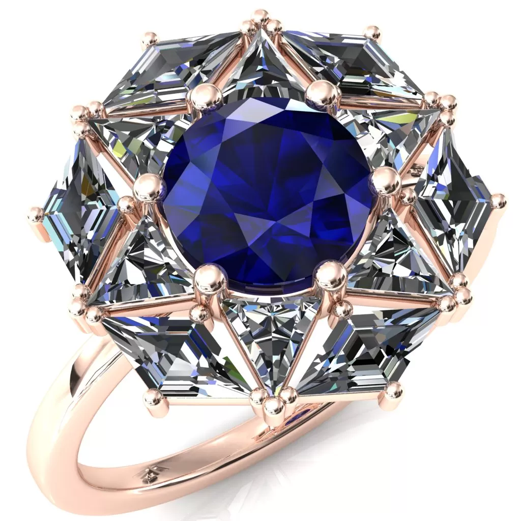 7.5mm Round Center with Diamond and Triangle Shaped Cluster Ring