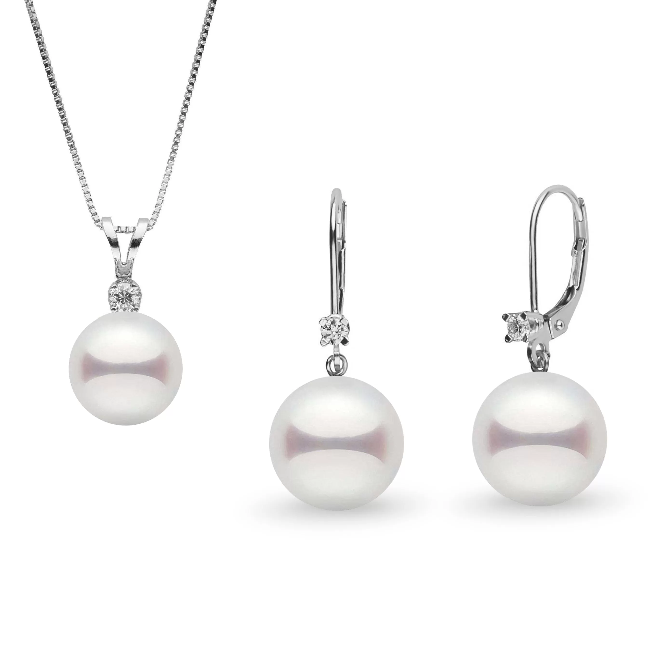 8.5-9.0 mm Akoya Pearl and Diamond Harmony Collection Pendant and Earrings Set