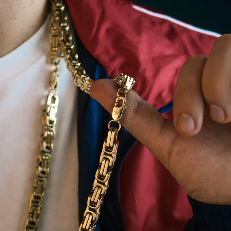 8mm Large Stainless Steel Byzantine Chain in Gold