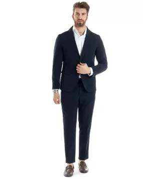 Abito Uomo Monopetto Vestito Completo Giacca Pantaloni Blu Tinta Unita Elegante Casual GIOSAL-AE1030A