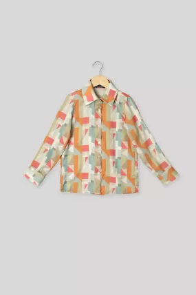 Abstract Spread Collar Shirt For Girls