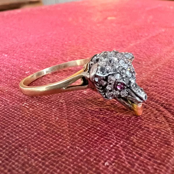 Antique Diamond & Enamel Fox Ring