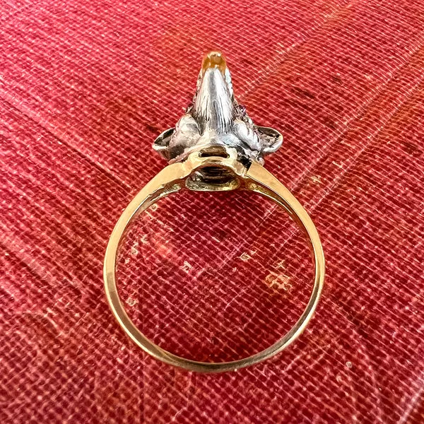 Antique Diamond & Enamel Fox Ring