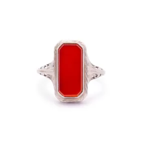 Antique Ladies 14k White Gold Rectangular Sunstone Filigree Cocktail Ring