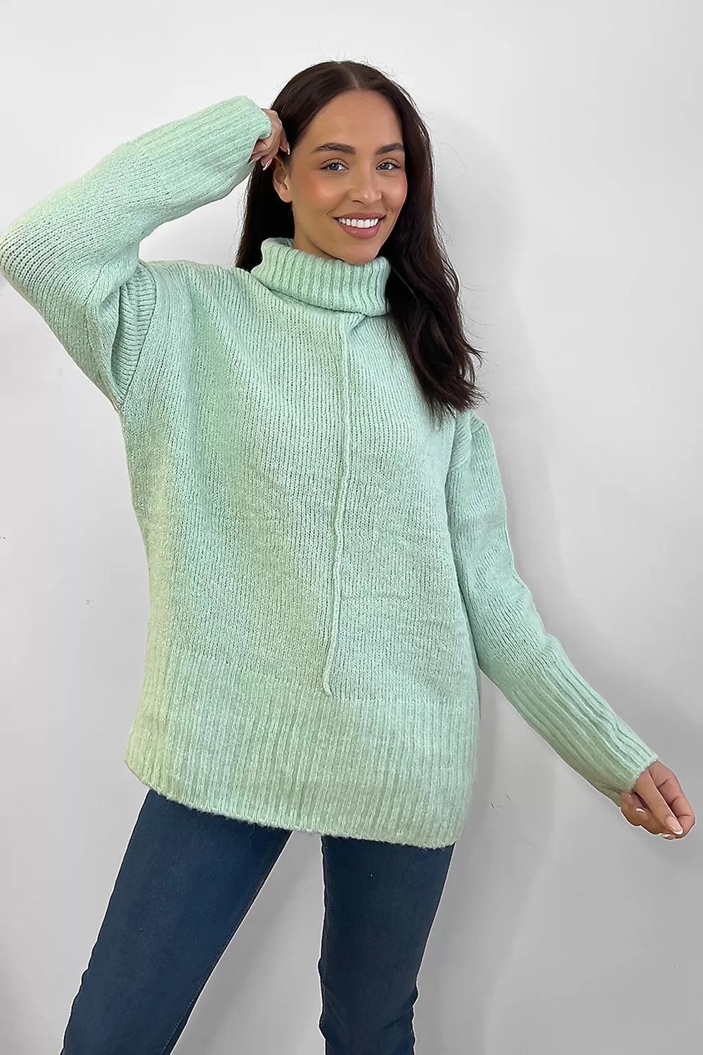 Aqua Front Seam High Neck Pullover