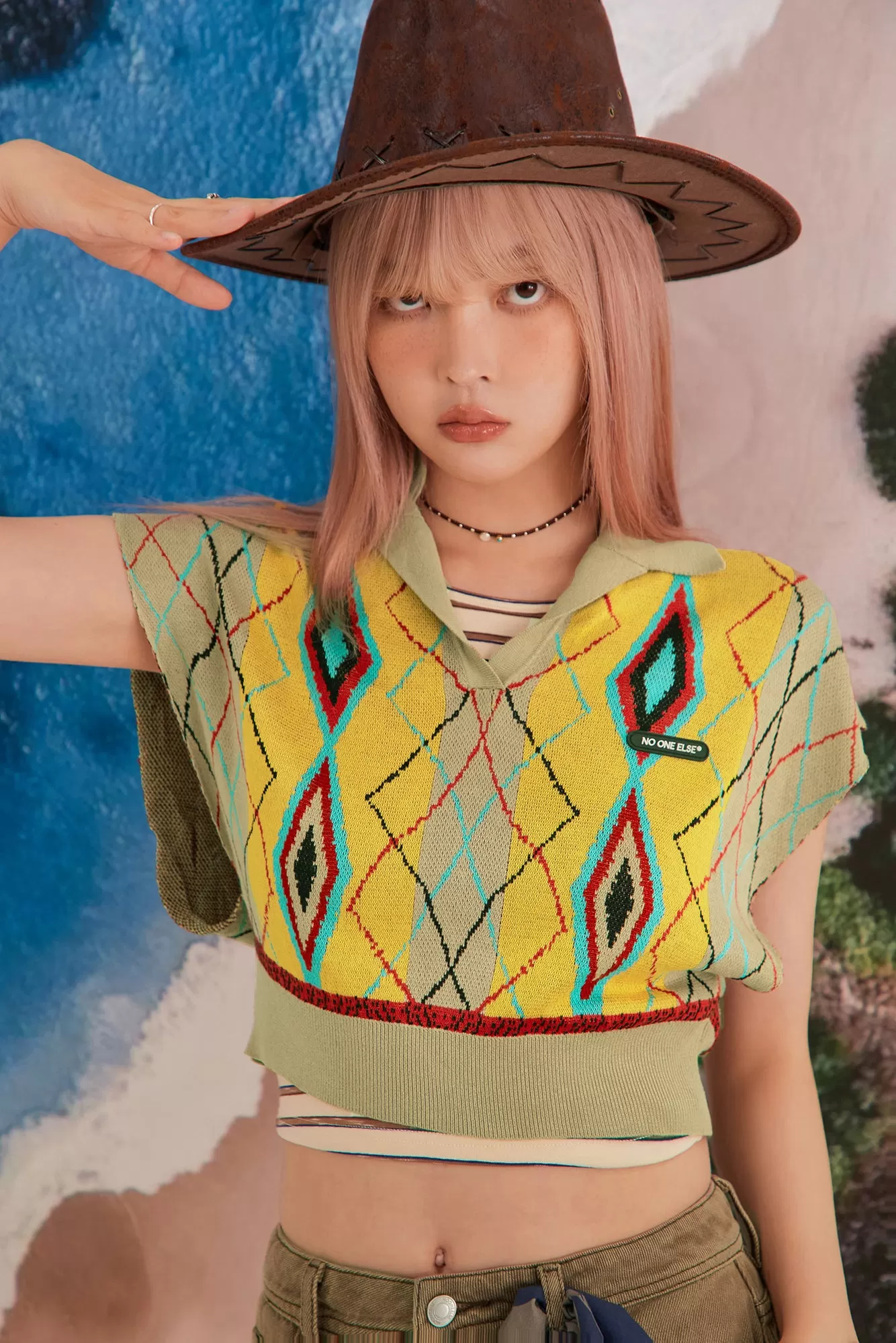 Argyle Crop Knit Top