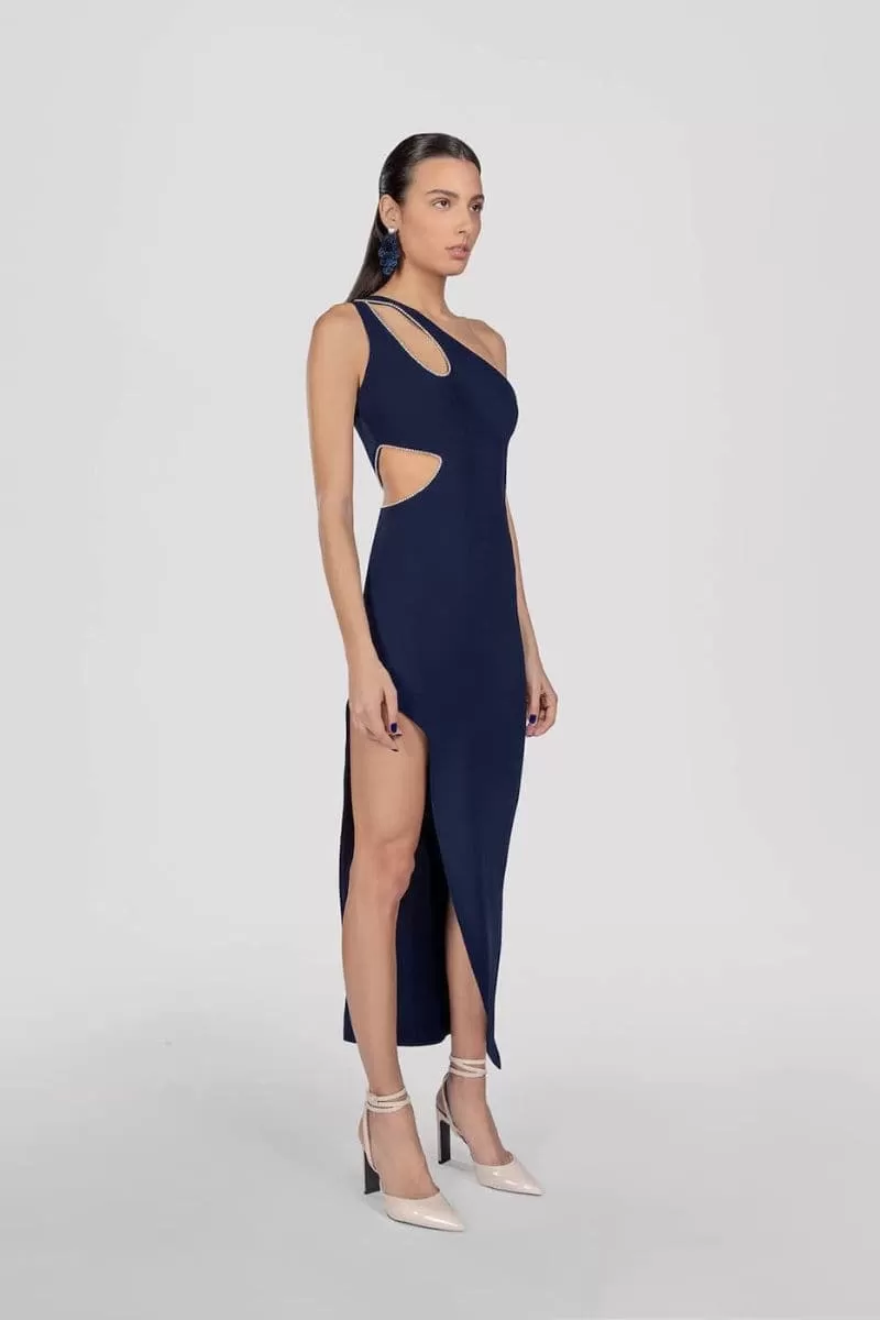 ARIEL ASYMMETRIC MIDI DRESS