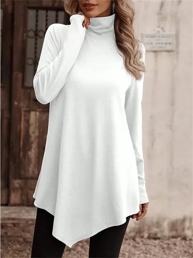 Asymmetrical Long Sleeve Women's Turtleneck T-shirt