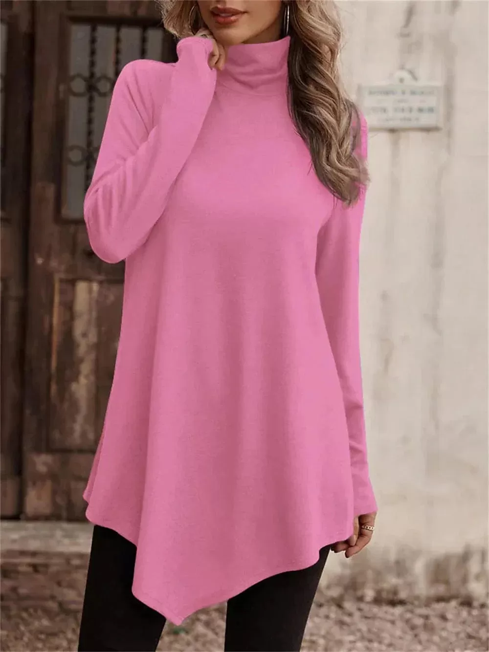 Asymmetrical Long Sleeve Women's Turtleneck T-shirt