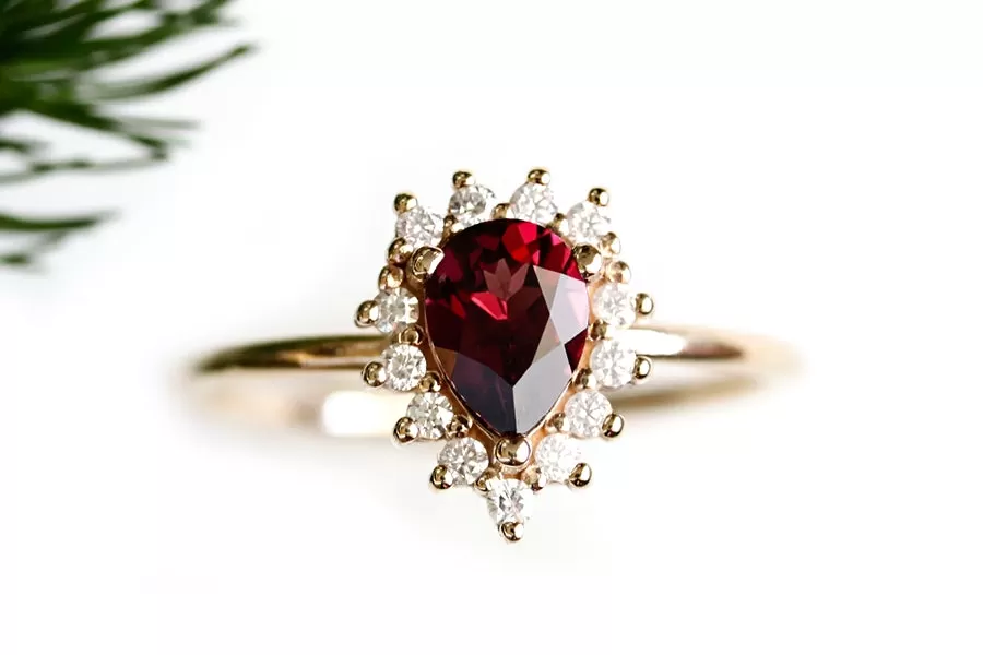 Aura Halo Pear Garnet Ring