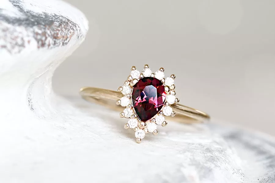 Aura Halo Pear Garnet Ring