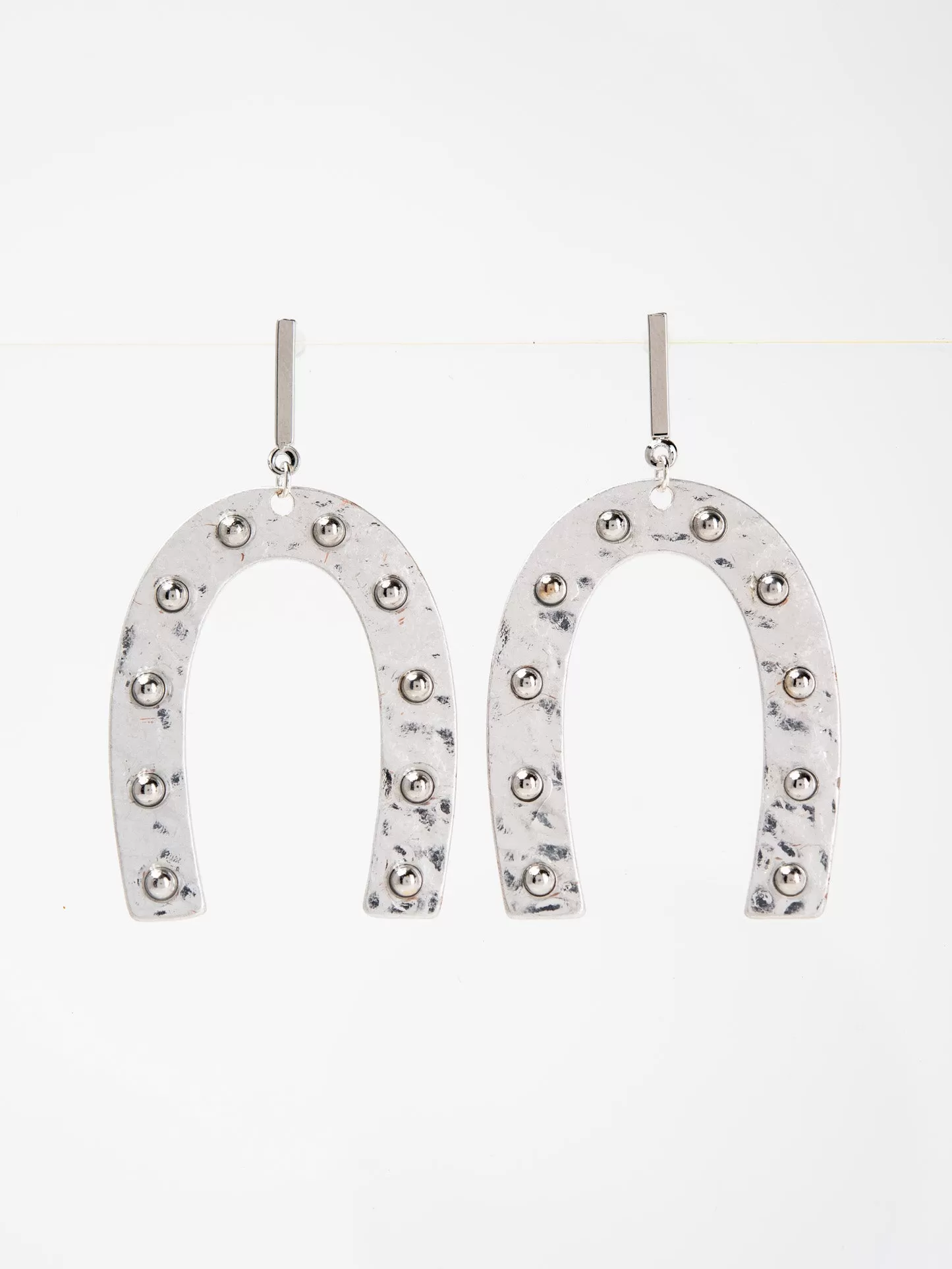 Belle Boho Hammered Studded Horseshoe Drop Earrings