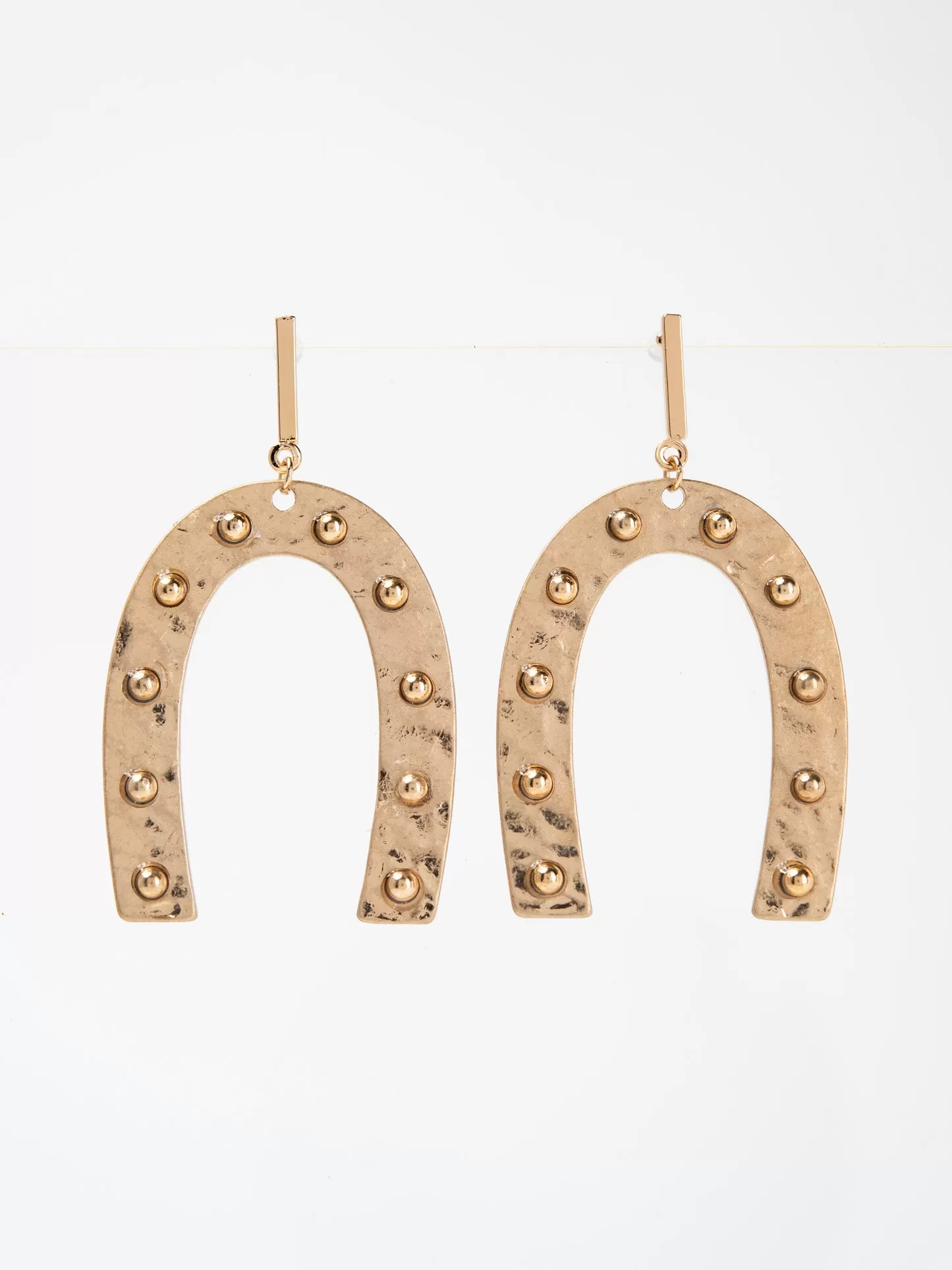 Belle Boho Hammered Studded Horseshoe Drop Earrings