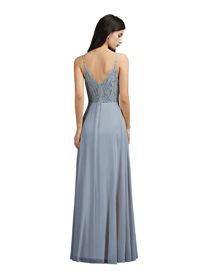 Biztunnel Long A-line V-neck Backless Satin Bridesmaid Dresses