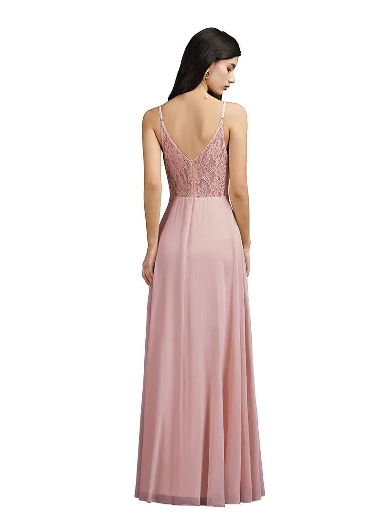 Biztunnel Long A-line V-neck Backless Satin Bridesmaid Dresses