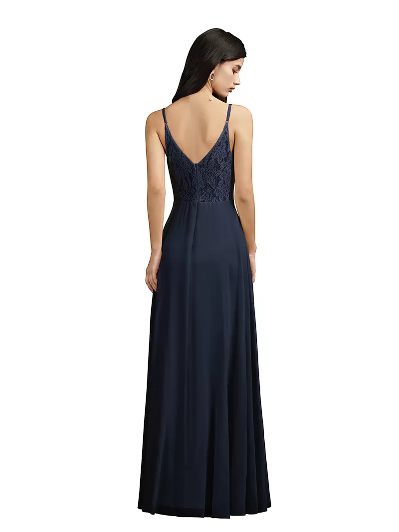 Biztunnel Long A-line V-neck Backless Satin Bridesmaid Dresses