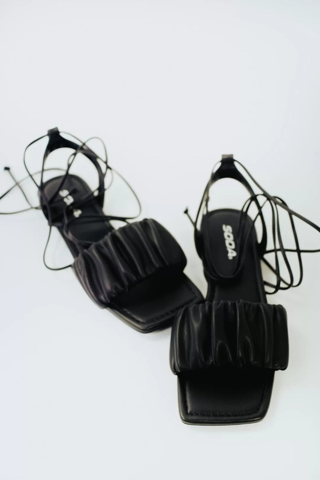 Black Lace Up Square Toe Sandal