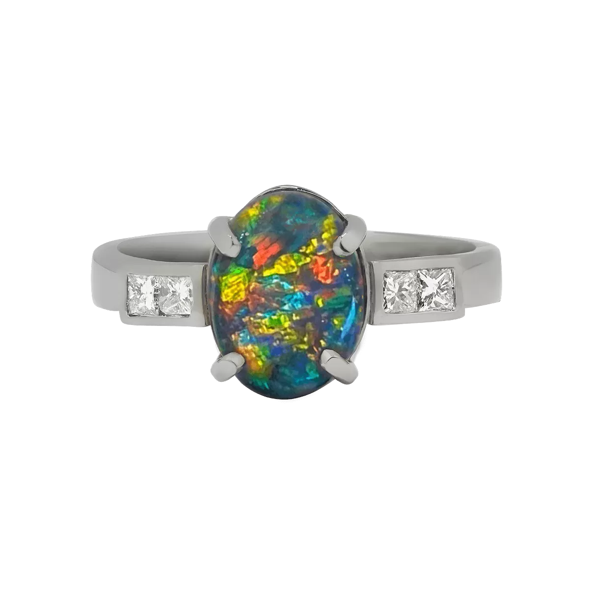 Black Opal, Diamond & Platinum Ring