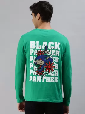 BLACK PANTHER Green Back Typographic Printed Tshirt