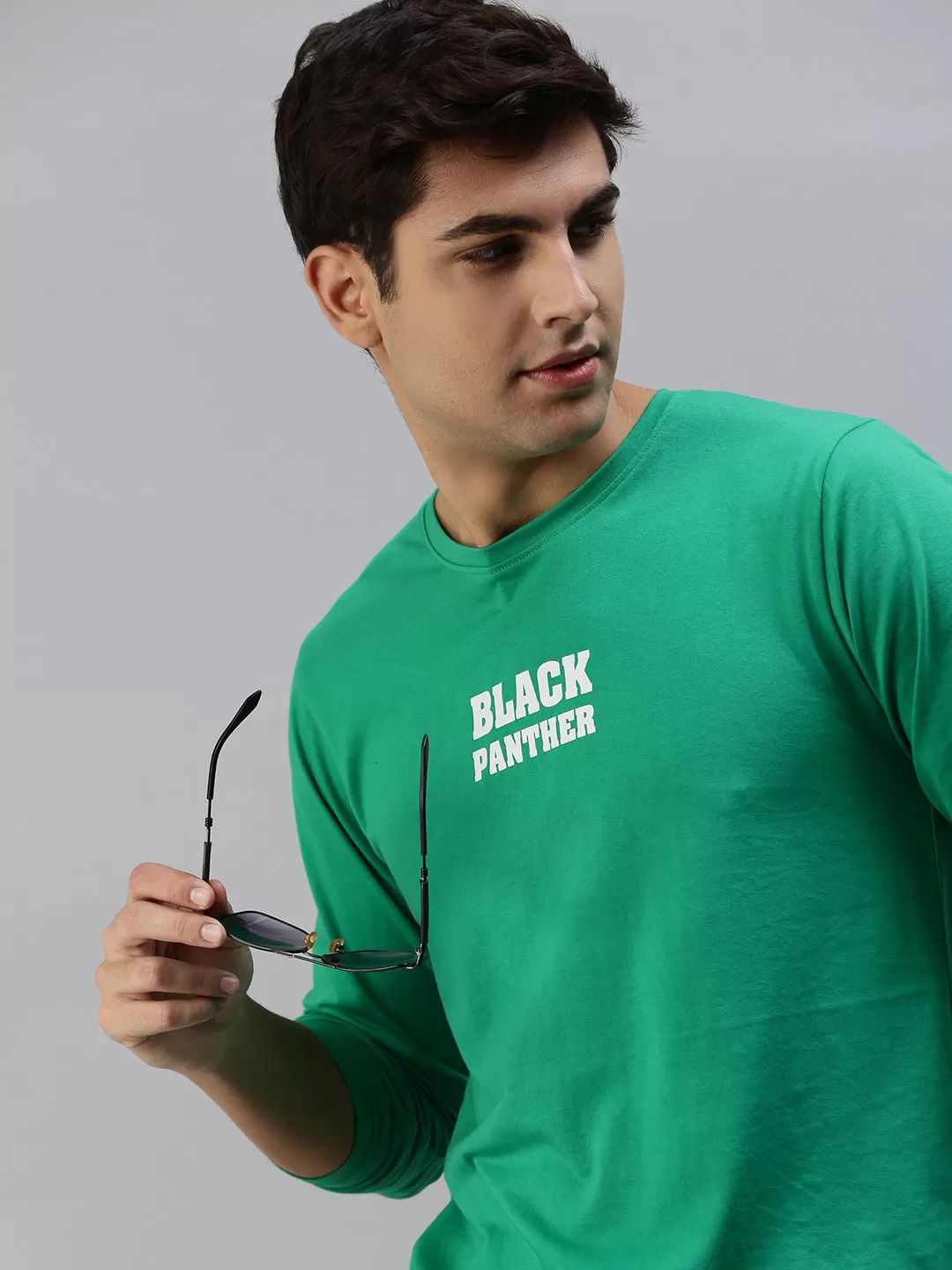 BLACK PANTHER Green Back Typographic Printed Tshirt